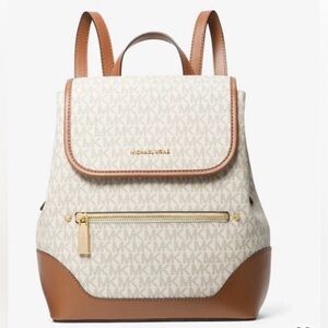 Michael Kors Vanilla/Acorn Harrison Medium Saffiano Leather Signature  Backpack